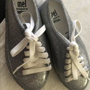 Mini Mel Mini Melissa Silver Glitter Lace Up- 11